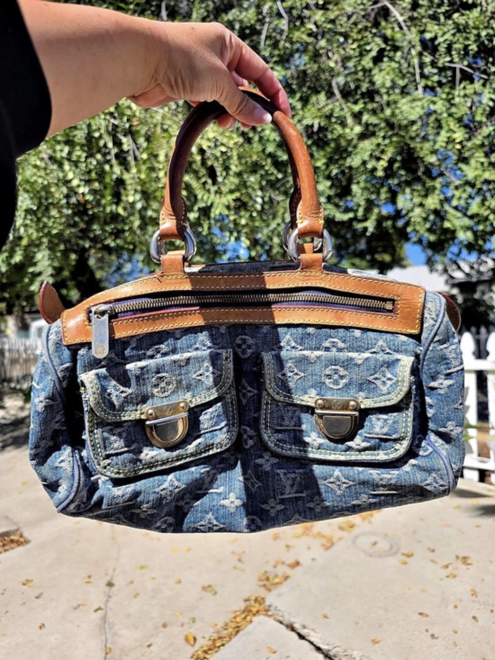 Louis Vuitton Neo Cabby MM Denim Satchel Blue & Brown